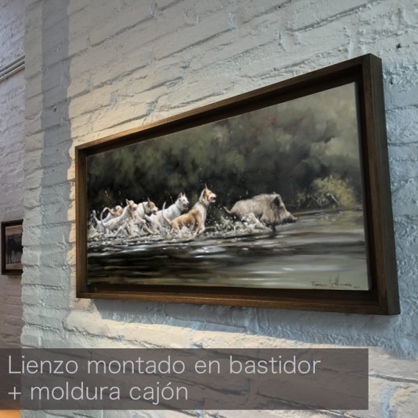 cuadro de caza agarre jabali podencos herrera