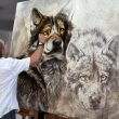 cuadro lobo al oleo herrera wolf