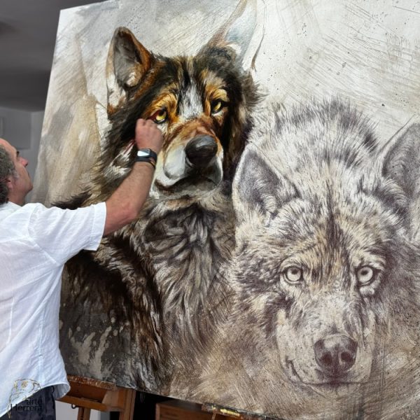 cuadro lobo al oleo herrera wolf