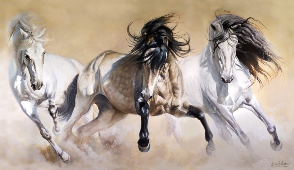 Arte Monumental La Fuerza y Elegancia del Caballo Capturadas en Óleo