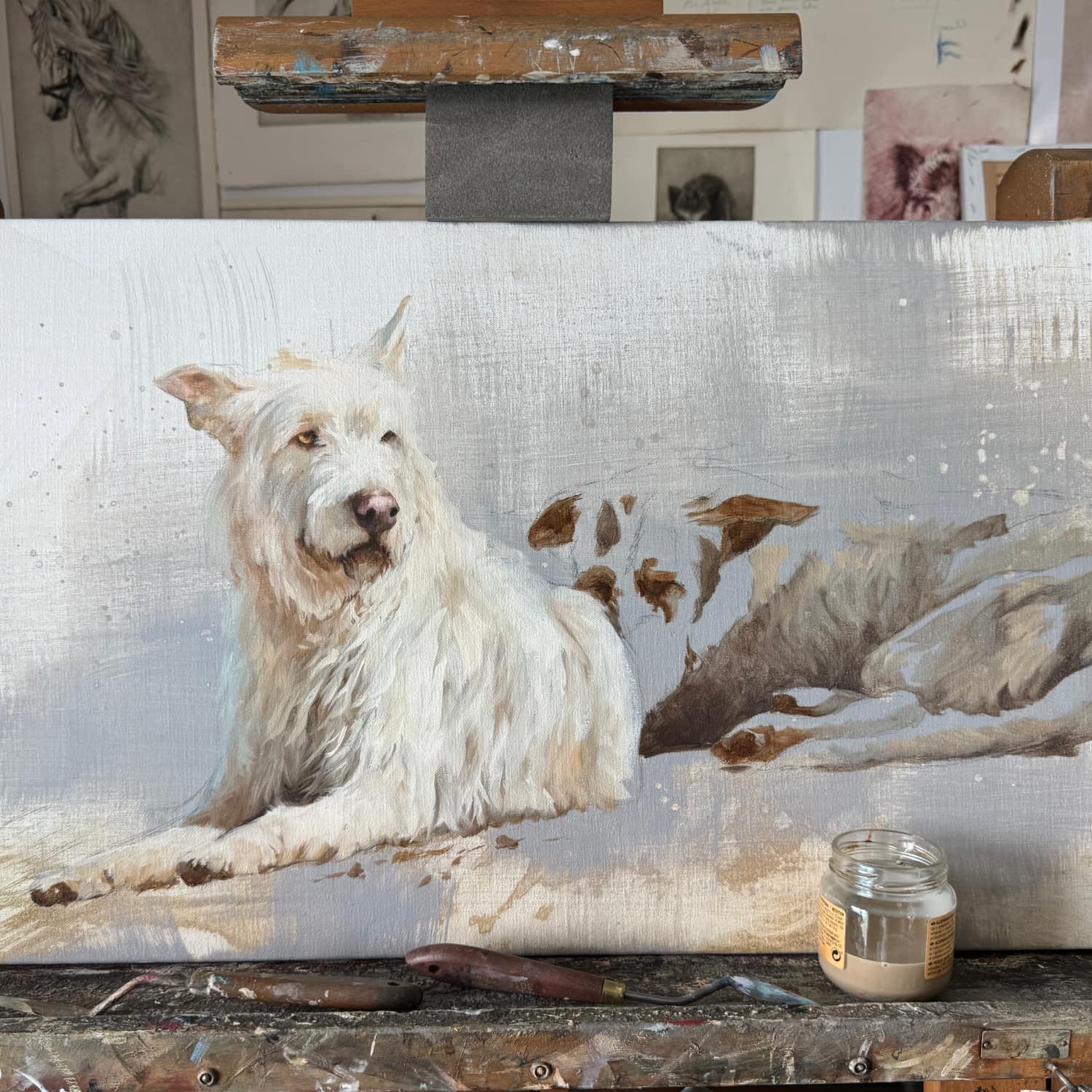 pintando cuadro podencos caza herrera