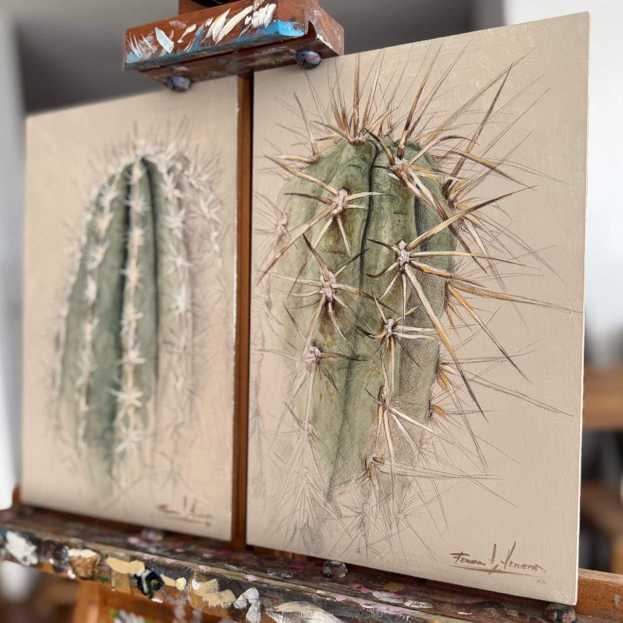 cactus decoracion pintado oleo herrera 1