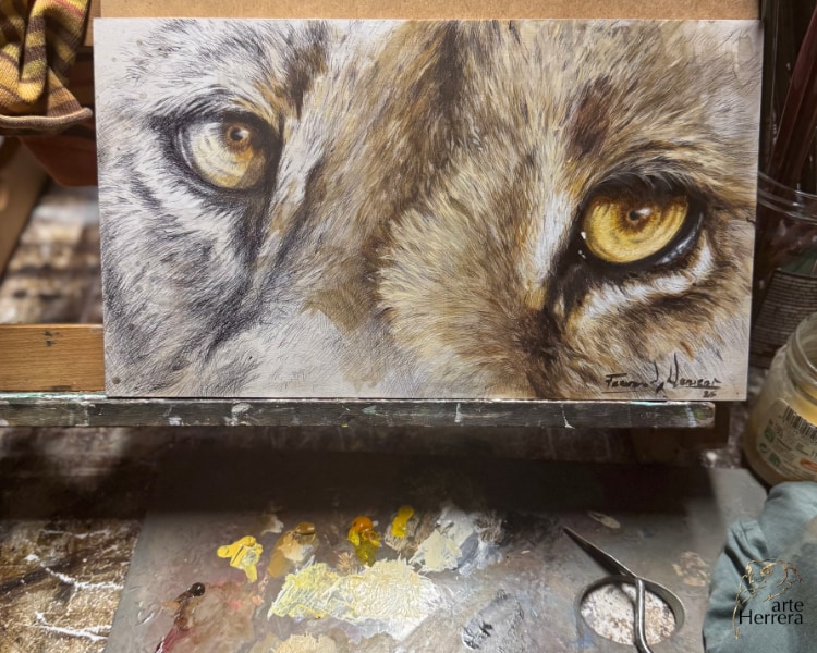 pintando cuadro leon oleo deco herrera