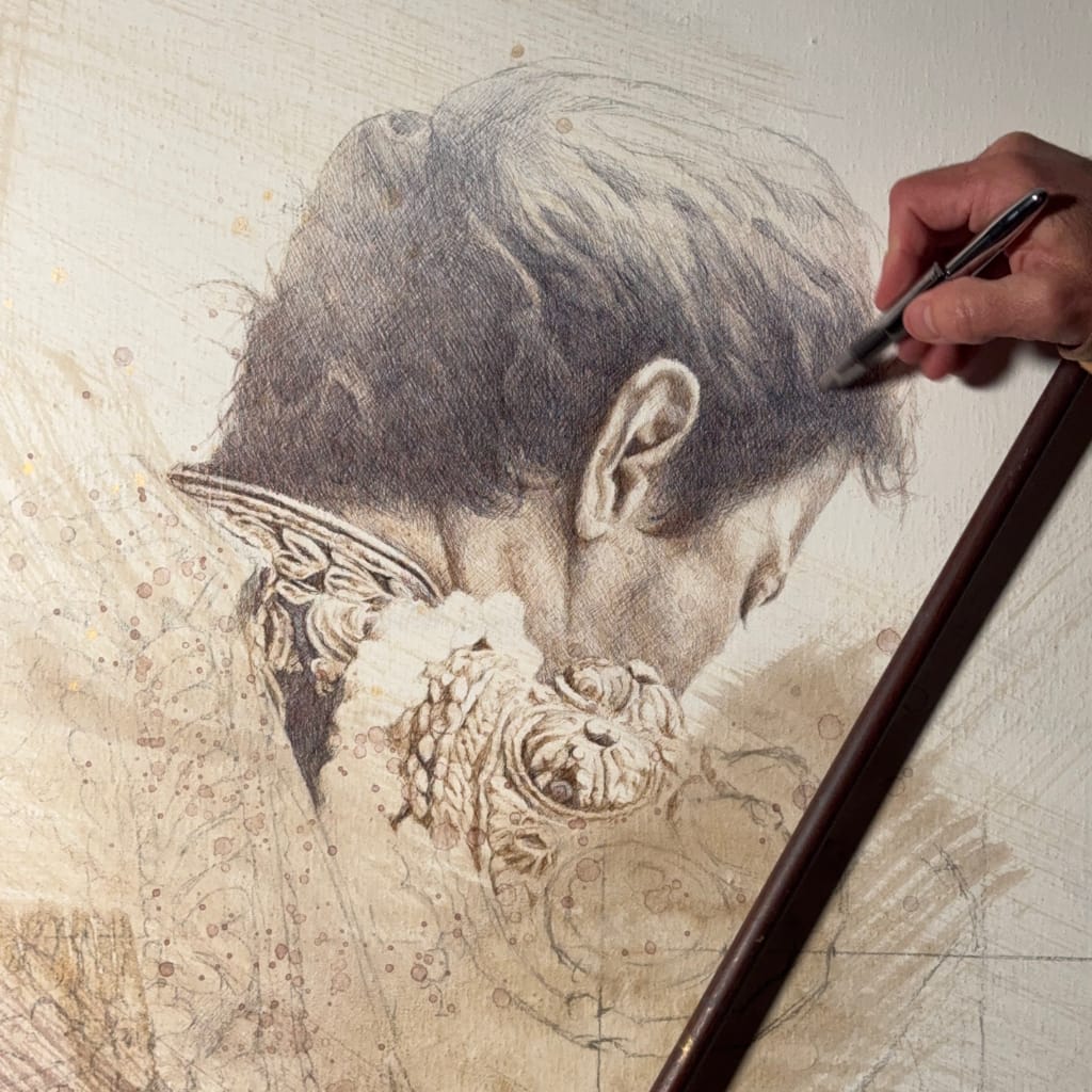 dibujo torero roca rey oleo herrera