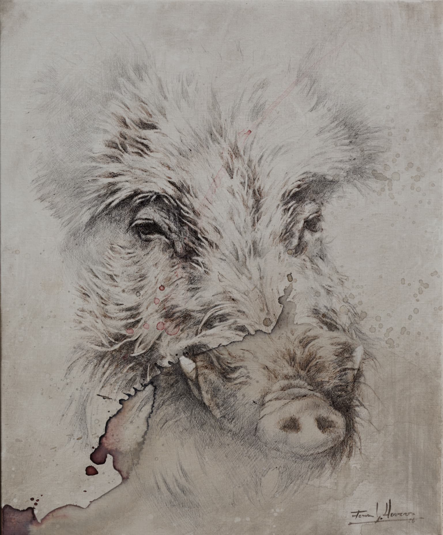 jabali cuadro dibujo caza arte herrera